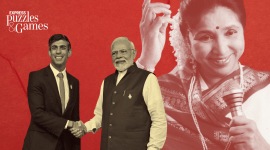 indian express news quiz for september 8, 2023 indian express news quiz showing modi rishi sunak and asha bhosle on a red banner