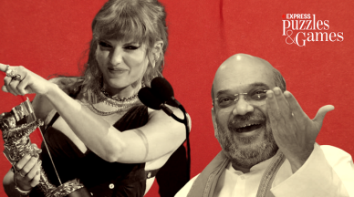 indian express news quiz banner showing taylor swift at mtv vmas 2023 and amit shah