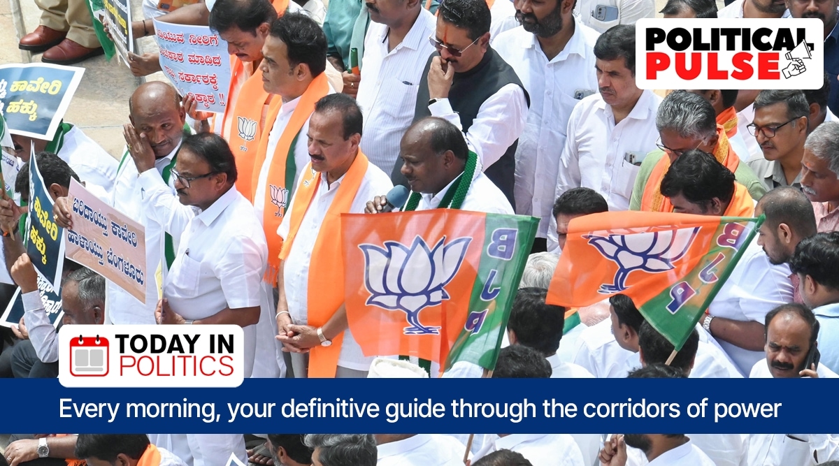 JD(S) leader H D Kumaraswamy joins the BJP protest over the Cauvery water release to Tamil Nadu