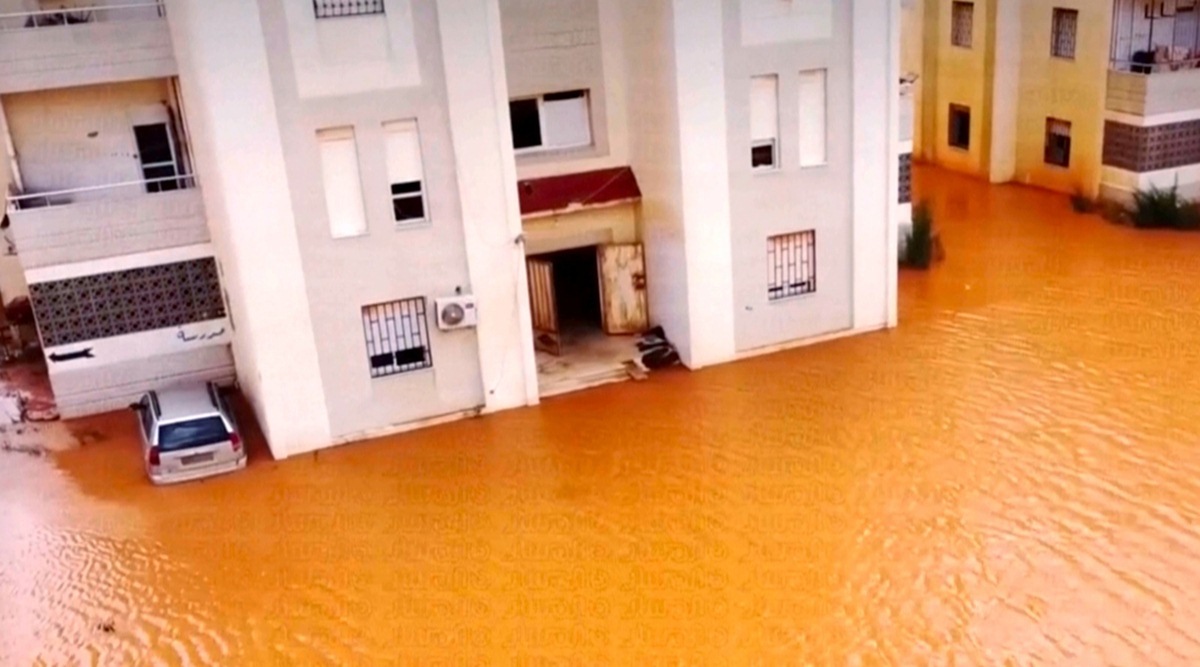 libiya, streets flooded, indian express