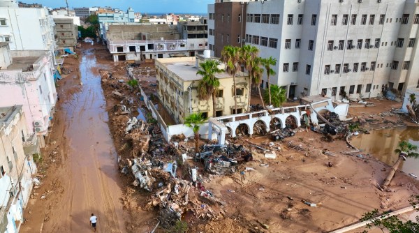 Floodwaters from Mediterranean storm Daniel are visible on Sept. 12, 2023.