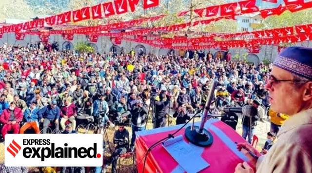 Bunting with the National Conference's plough logo, seen during a rally with NC leader Omar Abdullah. (File photo)
