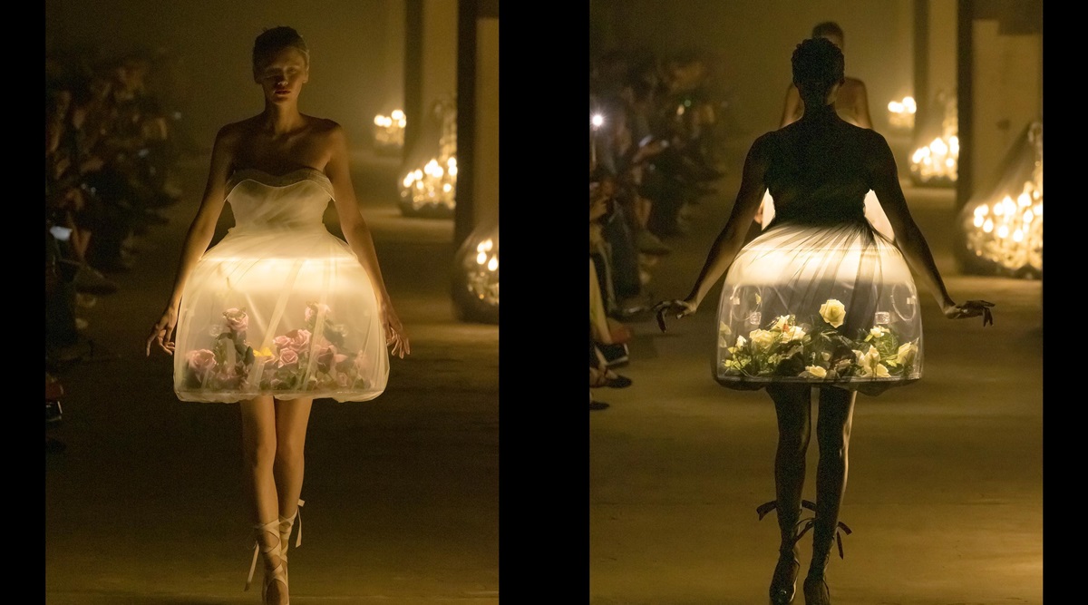 Paris Fashion Week: People react to models in lamp dresses with live  butterflies