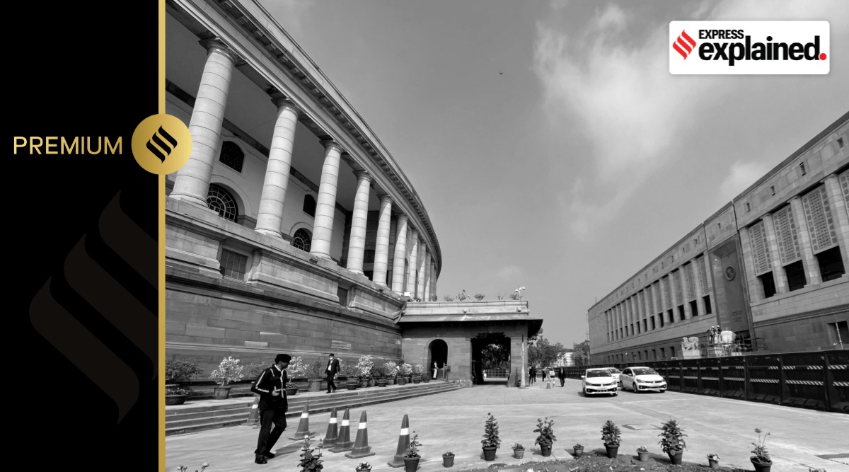 View of Old and New under construction Parliament Building. Express Photo by Renuka Puri. 3rd Feb. 2023