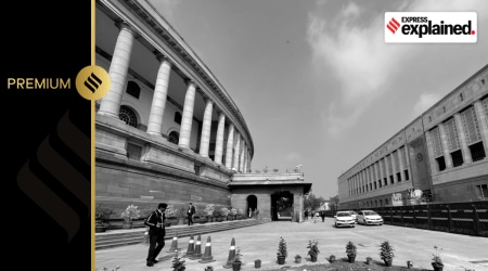 View of Old and New under construction Parliament Building. Express Photo by Renuka Puri. 3rd Feb. 2023