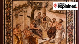 An artwork on tile in the villa of T. Siminius Stephanus in Pompeii, around 100 BC to 100 CE, of Greek philosopher Plato's Academy, where he taught his students.