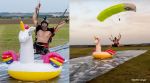 skydiving on inflatable unicorn