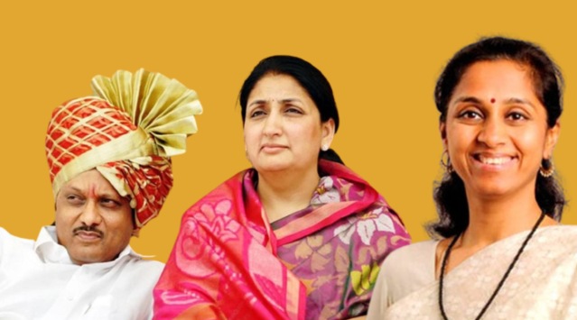 This combination photo shows Ajit Pawar, his wife Sunetra Pawar, and Supriya Sule