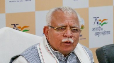 Manohar Lal Khattar addresses a press conference in Chandigarh