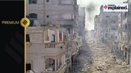 A view of the rubble of buildings hit by an Israeli airstrike, in Jabalia, Gaza strip, Wednesday, Oct. 11, 2023. Israel has launched intense airstrikes in Gaza after the territory's militant rulers carried out an unprecedented attack on Israel Saturday, killing hundreds of people and taking captives. Hundreds of Palestinians have been killed in the airstrikes. (AP Photo)