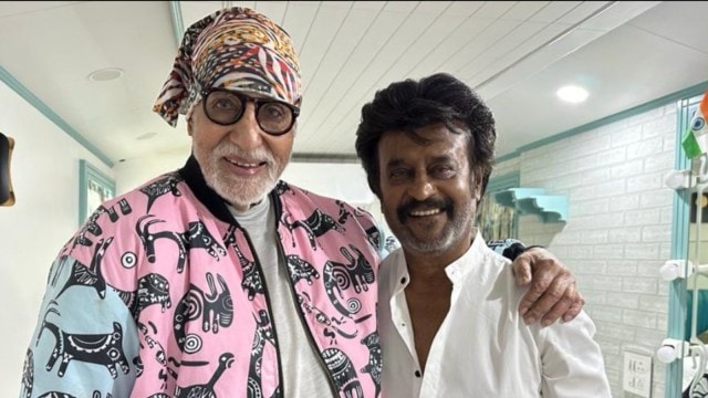 Amitabh Bachchan with Rajinikanth on sets of Thalaivar 170