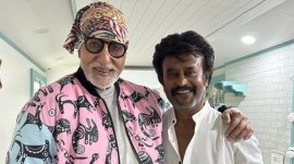 Amitabh Bachchan with Rajinikanth on sets of Thalaivar 170