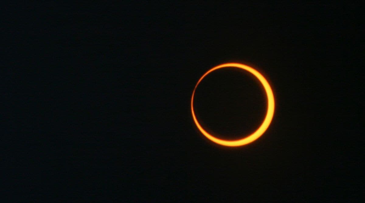 Image of an annular eclipse where the sun looks like a ring of fire