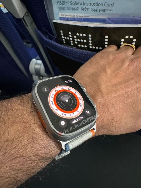 The Apple Watch Ultra 2 in an aeroplane