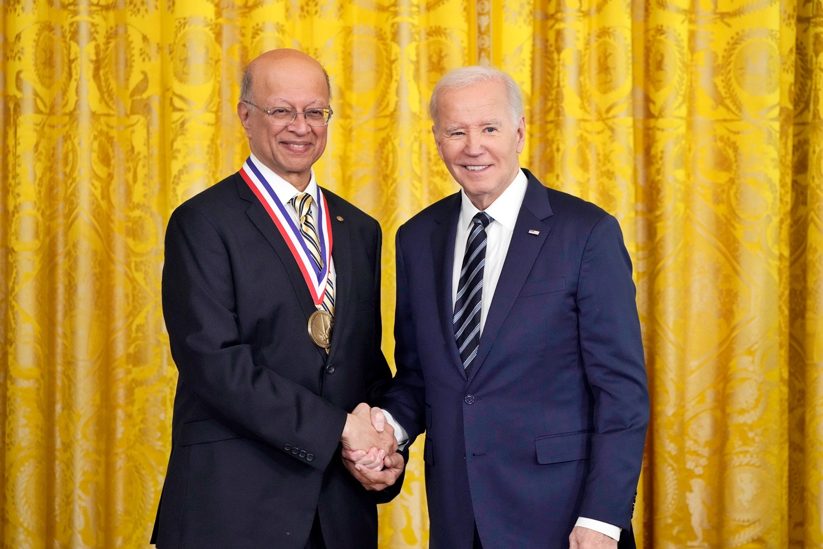 President Joe Biden awards the National Medal of Technology & Innovation to Ashok Gadgil in the East Room of the White House, Tuesday Oct. 24, 2023 in Washington. (AP Photo/Jacquelyn Martin)