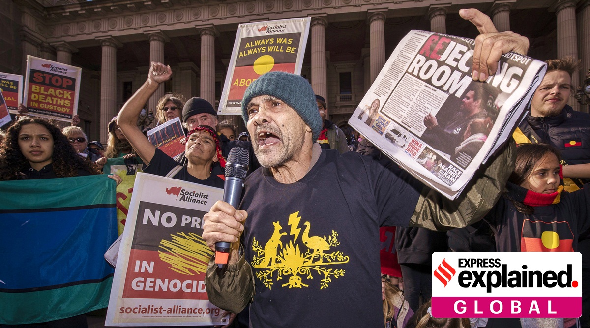 Robbie Thorpe talks during a NAIDOC, National Aborigines and Islanders Day Observance Committee, march in Melbourne, July 6, 2018. Thorpe, an Indigenous activist, drew attention to Indigenous division over the Voice by applying for a High Court injunction to prevent the referendum going ahead.