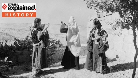 Palestinian women taking part in a traditional dance in Bethlehem, in 1936.
