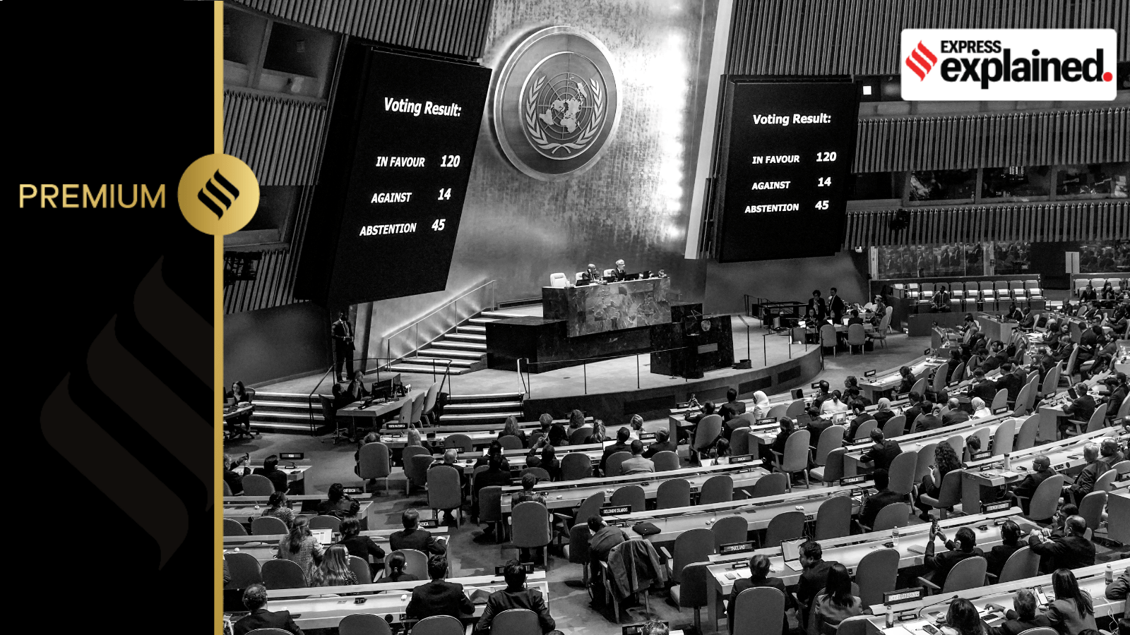 Voting results are displayed as the Unite Nations General Assembly voted on a nonbinding resolution calling for a "humanitarian truce" in Gaza and a cessation of hostilities between Israel and Gaza's Hamas rulers.