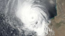 Cyclone Biparjoy maintaining its peak intensity while approaching the India-Pakistan border region on June 12, 2023.