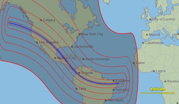 Visibility map of the solar eclipse happening on October 14 