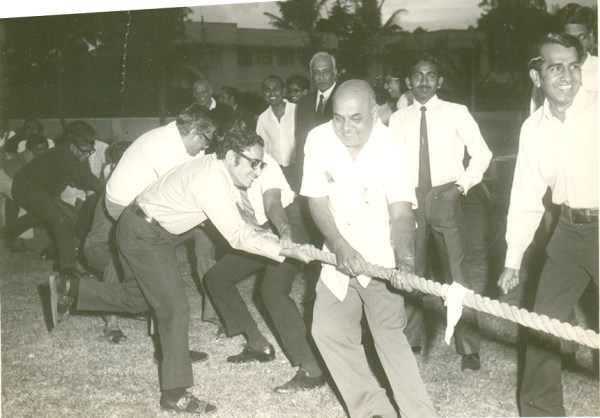 Students of first batch of IIM Bangalore playing 'tug of war' the first IIMB campus.