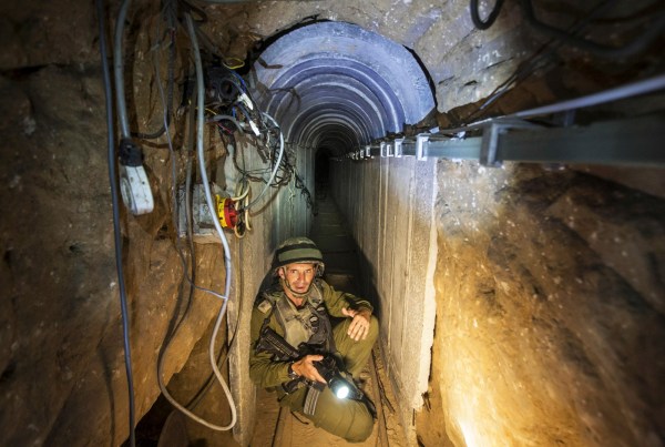 An Israeli army officer during a media tour organized by the army of a tunnel said to be used by Palestinians for cross-border attacks.