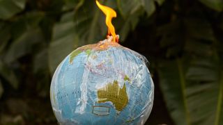 A globe on fire
