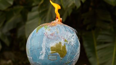 A globe on fire