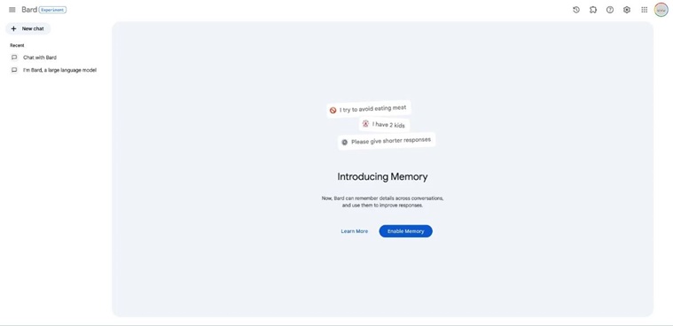 Google Bard Memory feature