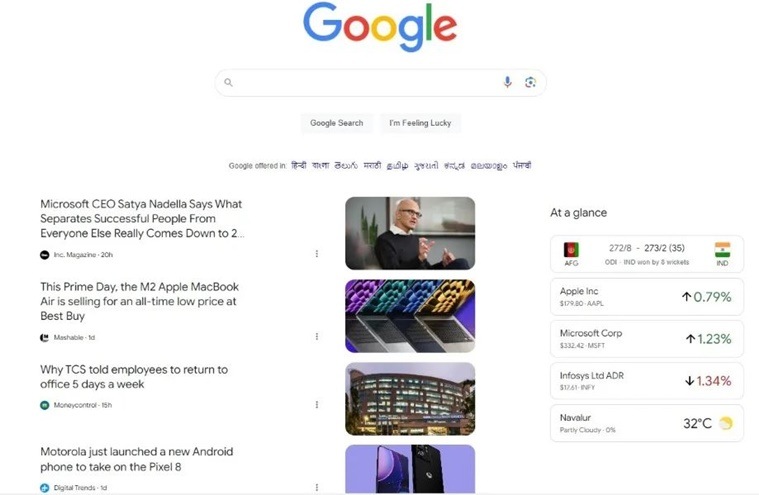 Google Discover feed on homepage