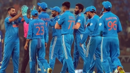 India players celebrate the wicket of England's Moeen Ali during the ICC Men's Cricket World Cup 2023 match between India and England, at Bharat Ratna Shri Atal Bihari Vajpayee Ekana Cricket Stadium, in Lucknow. (PTI Photo)