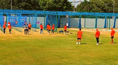 The Indian cricket team trains ahead of their opening match against Australia.