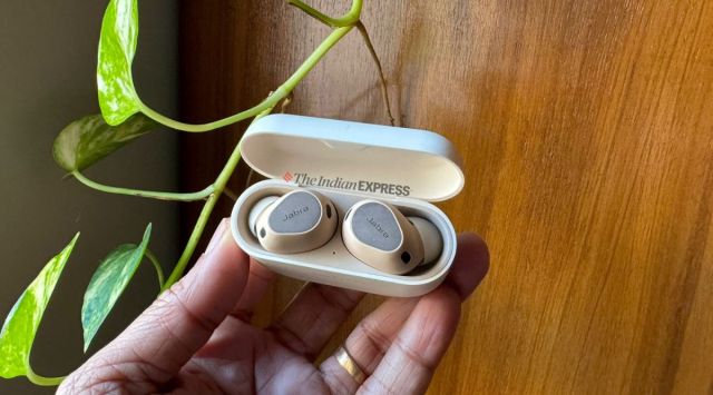 Jabra Elite 10 earphones with their charging case