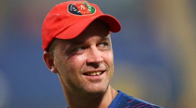 Afghanistan coach Jonathan Trott during England practice. REUTERS