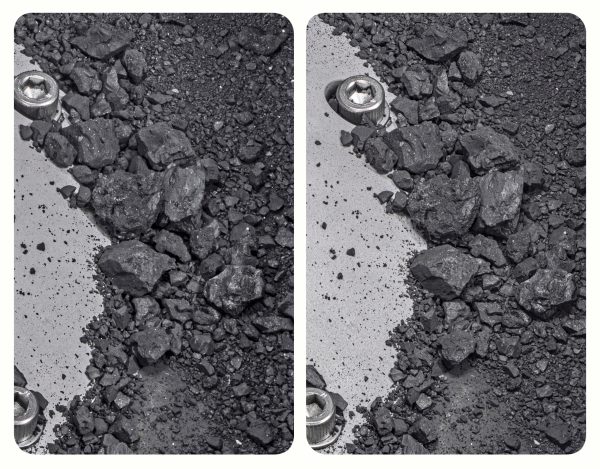 Stereoscopic image of asteroid Bennu sample 