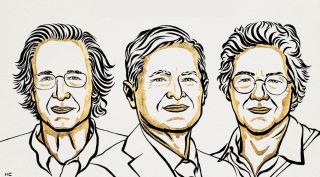 Pierre Agostini, Ferenc Krausz and Anne L’Huillier, winners of the 2023 Nobel Prize for Physics, are pictured in this illustration.