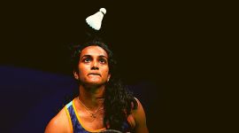 India’s PV Sindhu reacts after losing the Women's Singles quarterfinal badminton match against China's He Bingjiao at the 19th Asian Games, in Hangzhou, China, Thursday, Oct. 5, 2023. (PTI Photo)