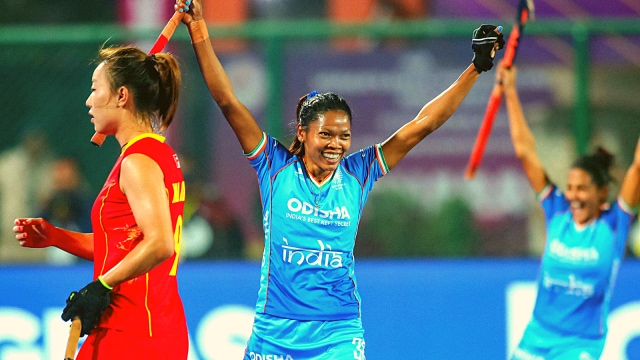 Salima Tete reacts as India beat China 2-1 at the Asian Champions Trophy in Ranchi on Monday