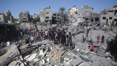 Palestinians inspecting destroyed homes in Khan Younis, in the southern Gaza Strip on Oct. 26, 2023. The Biden administration has become more critical of Israel’s response to the Hamas attacks, a shift that U.S. officials attribute to the humanitarian crisis in Gaza. (Yousef Masoud/The New York Times)