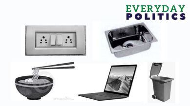 ec sybols such as a laptop, charging socket, a bowl of noodles, a dustbin and a sink.