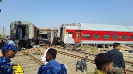 Union Minister Ashwini Choubey inspects the restoration work and rescue operations after 21 coaches of Kamakhya-Bound North-East Express derailed in Raghunathpur Wednesday night.