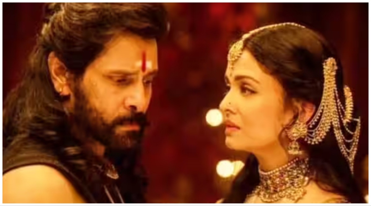Aishwarya Rai Bachchan and Vikram in a still from Ponniyin Selvan: II.