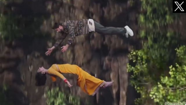 Viral TV clip shows actors in conversation while falling from cliff