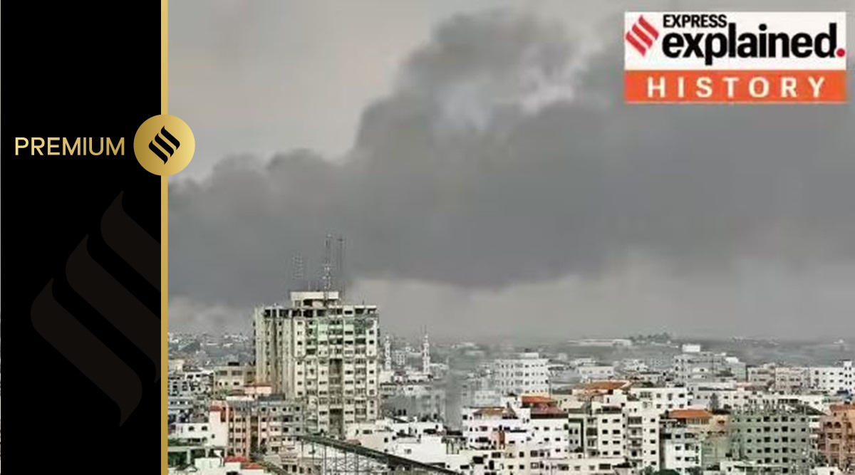 Smoke rises following Israeli strikes in Gaza, October 9, 2023.