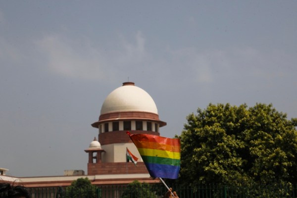 An LGBT flag at the Supreme Court, Delhi, India after the 377 verdicts of Supreme Court in 2018.