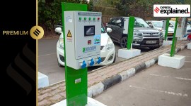 Charging Points for Electric Vehicles at Sukhna Lake parking lot in Chandigarh in 2021.