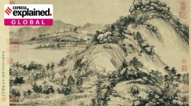 A part of the 'Dwelling in the Fuchun Mountains' painting, titled 'The Remaining Mountain', at the Zhejiang Provincial Museum in Hangzhou, China.
