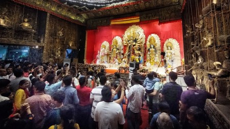 bengal durga puja, durga puja celebratins in Bengal, durga puja committee, Governor award, NREGA dues, indian express news