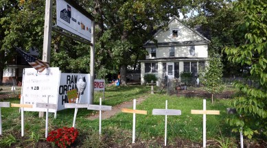 The home where a boy was killed and a woman critically injured after they were stabbed by a man who targeted them because they were Muslim is shown in Plainfield, Ill., Sunday, Oct. 15, 2023. (Anthony Vazquez/Chicago Sun-Times via AP)