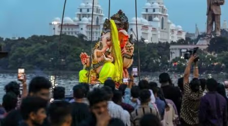 Ganesh chaturthi 2023, Ganesh chaturthi 2023 processions, 0Ganesh mandals, violation of rules in Surat, idols installation, immersion of idols, indian express news